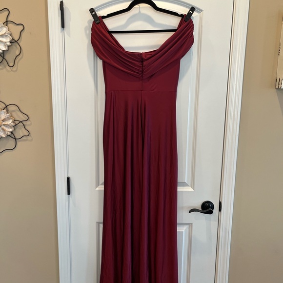 Red Off Shoulder Prom Gown Formal Evening Dress High Slit Elegant Glam Size Lg - Picture 6 of 10